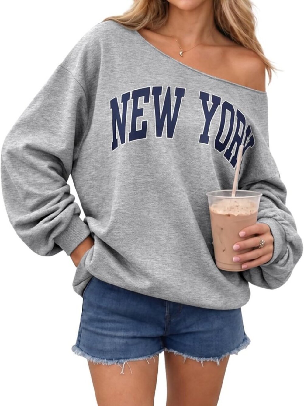 Chic Off-Shoulder Oversized Sweatshirt | Cozy Long Sleeve Top for Women